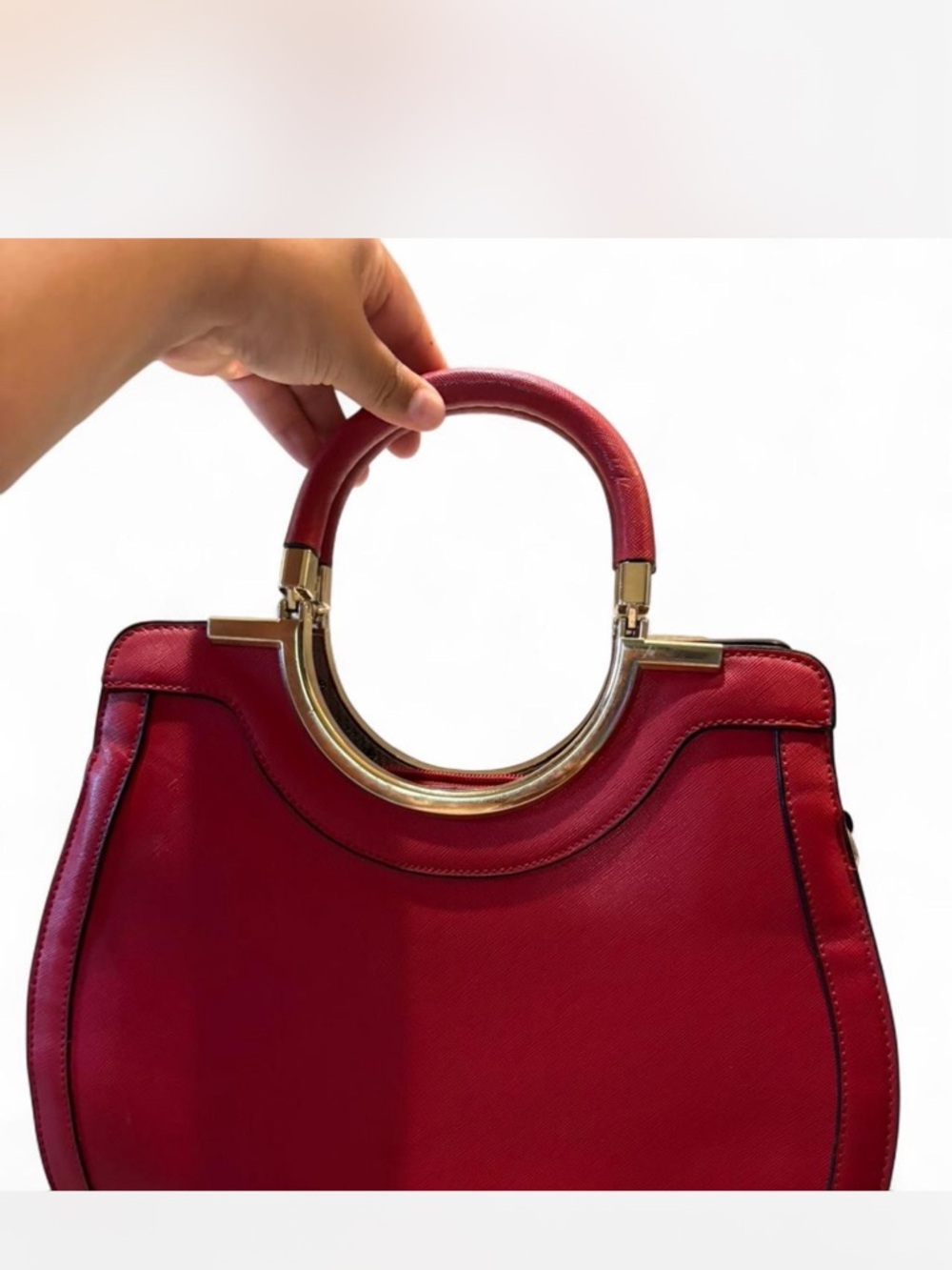 Red Structured Top-Handle Bag with Gold Hardware